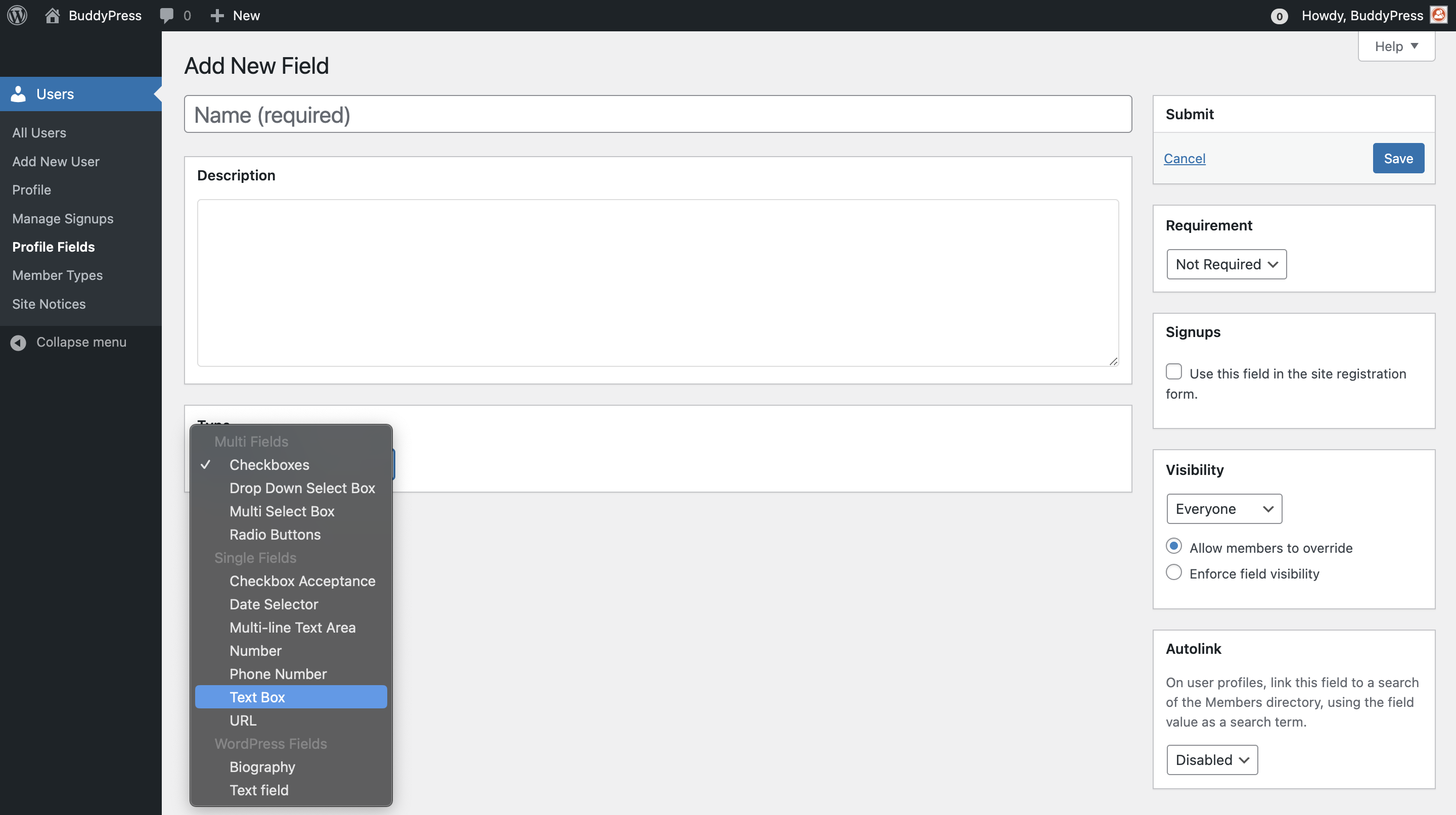 xProfile field type