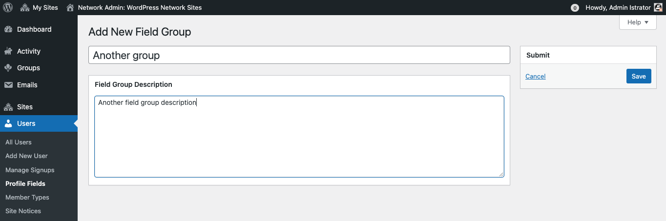 New xProfile field group form