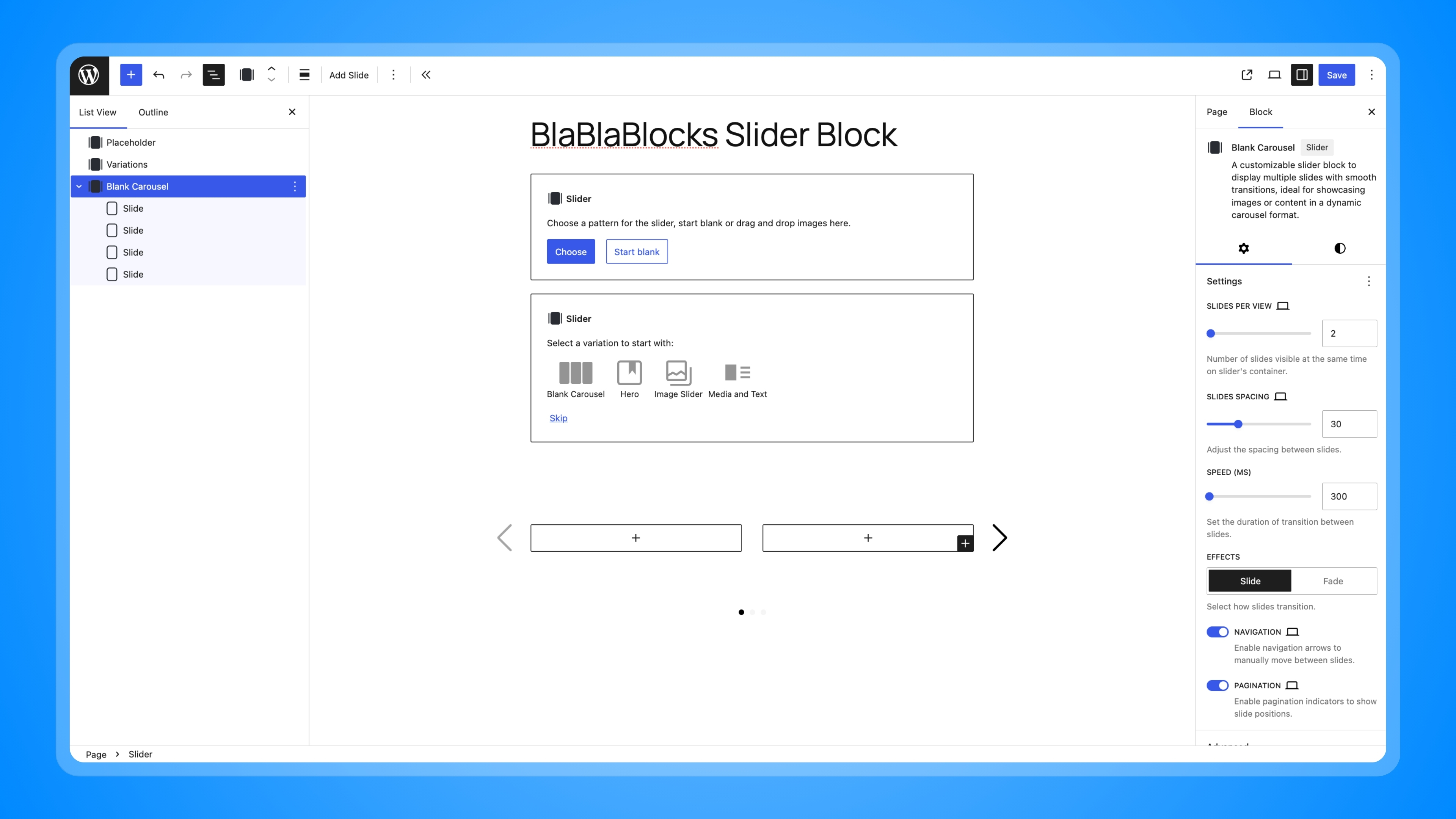 BlaBlaBlocks Slider Block
